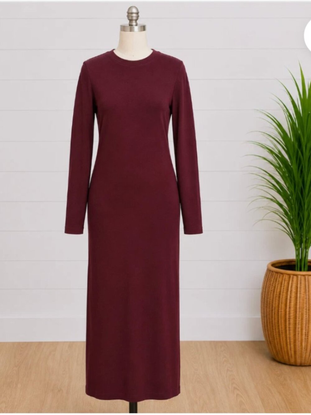 NORDSTROM Minimalist Long Sleeve Maxi Dress Cotton Blend Size L - Burgundy NWT
